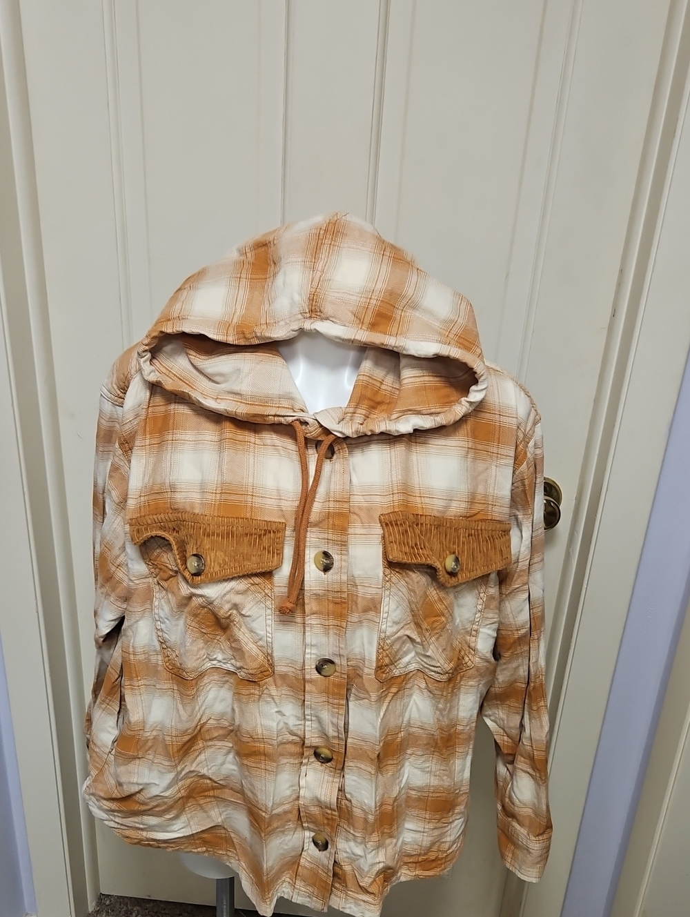 Maurices Orange and Cream Plaid Button-Up Shirt